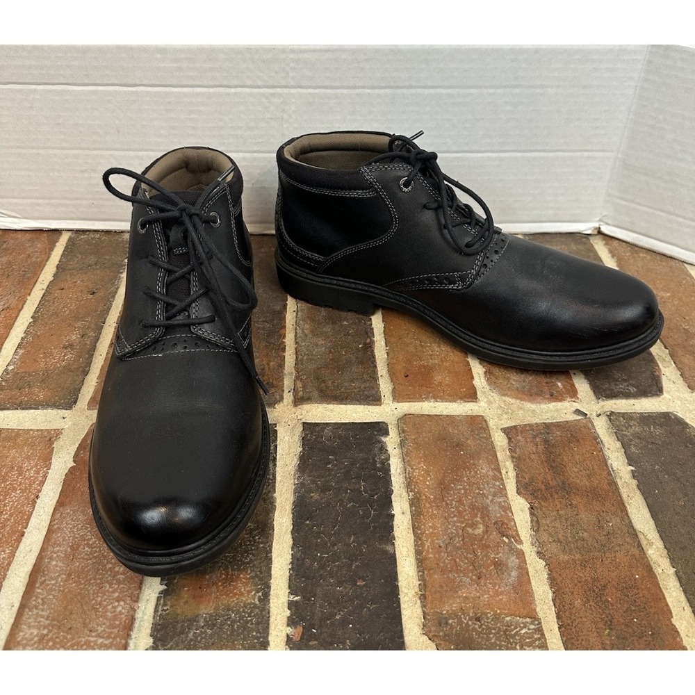 Clarks Men's Black Leather Boots Chukka Ankle Lace-Up Round Toe Comfort Sz 12